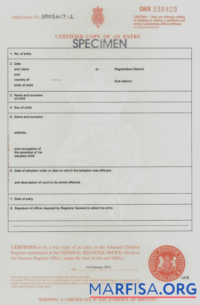 Realistic England General register office adoption certificate download for verification